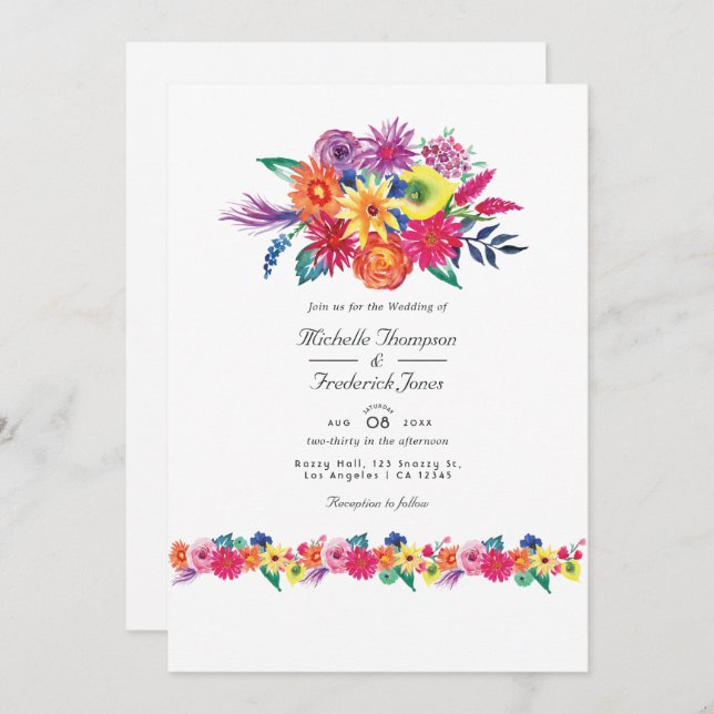 Convite Floral Fiesta QR Code RSVP Wedding (Frente/Verso)