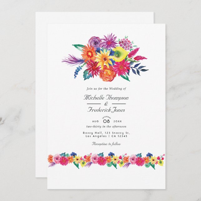 Convite Floral Fiesta QR Code RSVP Wedding (Frente/Verso)