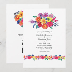 Convite Floral Fiesta RSVP Código QR Casamento