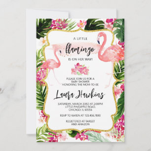 Convite Floral Flamingo Chá de fraldas