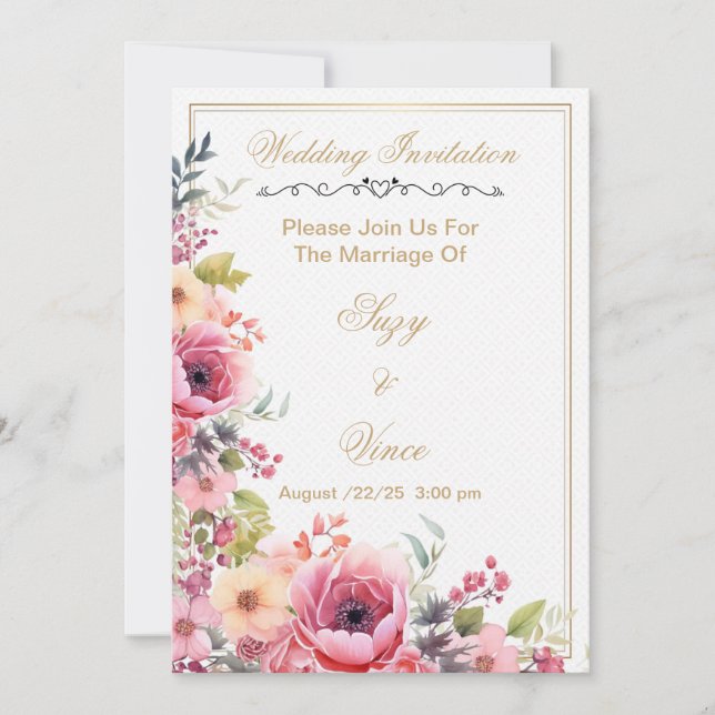 Convite Floral Flat Salvar O Cartão De Data (Frente)