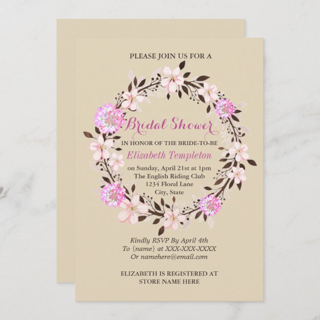 Convite Floral, Flor de Cereja e Chá de panela (Frente/Verso)