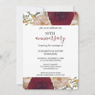 Convite floral, floral, 50º aniversário de casamento Convi