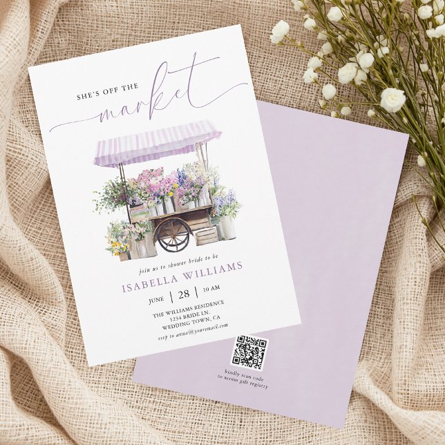 Convite Floral fora do mercado chá de noiva (The front and back of the invitation are shown at a 5x7 inch. Choose size, paper, + corner style.)