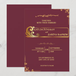 Convite Floral Frame Plum e Dourado Casamento Muçulmano Is