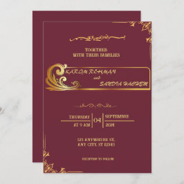 Convite Floral Frame Plum e Dourado Casamento Muçulmano Is