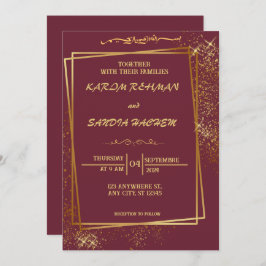 Convite Floral Frame Plum e Dourado Casamento Muçulmano Is