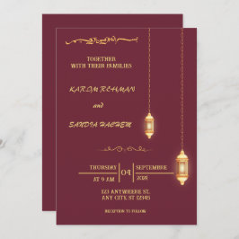 Convite Floral Frame Plum e Dourado Casamento Muçulmano Is