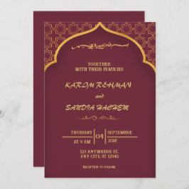 Convite Floral Frame Plum e Dourado Casamento Muçulmano Is
