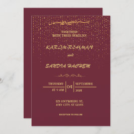 Convite Floral Frame Plum e Dourado Casamento Muçulmano Is