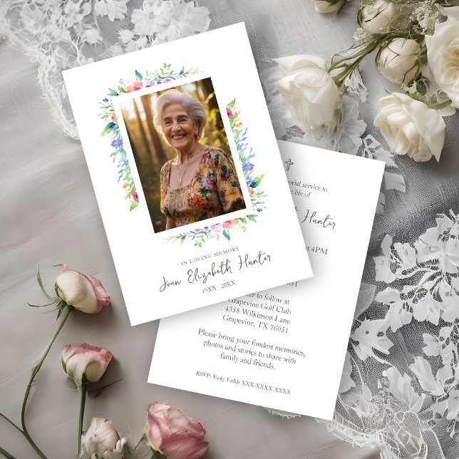 Convite Floral Frame Traditional Elegant Funeral Photo  (Floral Frame Traditional Elegant Funeral Photo Invitation Card.)