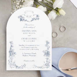 Convite Floral francês azul-poeirento elegante