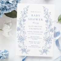 Floral French Toile Blue Chá de fraldas