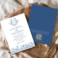 Floral French Vintage Código QR Marinho Casamento
