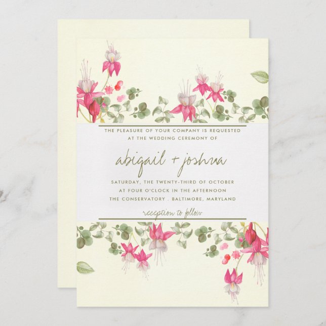 Convite Floral Fuchsias Wedding (Frente/Verso)