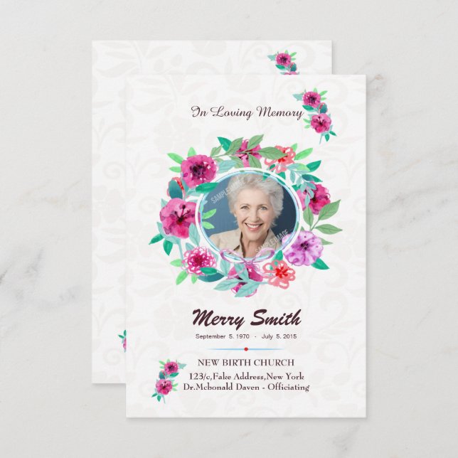 Convite Floral Funeral Prayer Card Template (Frente/Verso)