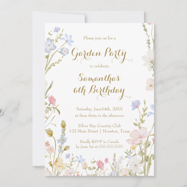Convite Floral Garden Birthday Invitation Spring (Frente)