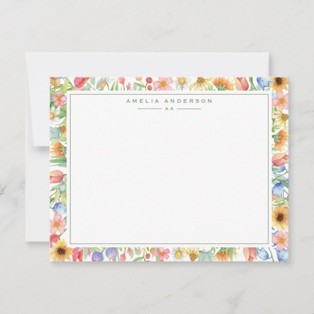 Convite Floral Garden Monogram Note Card (Frente)