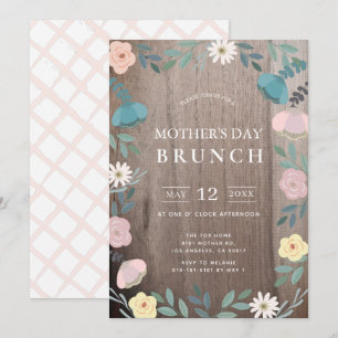 Convite Floral Garden Rustic Wood Dia de as mães Brunch