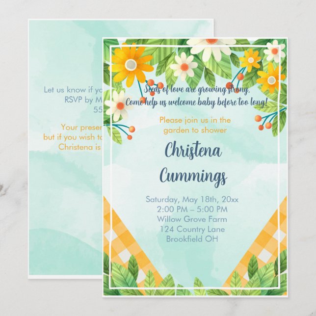 Convite Floral Garden Seeds of Love Baby Shower Invitation (Frente/Verso)