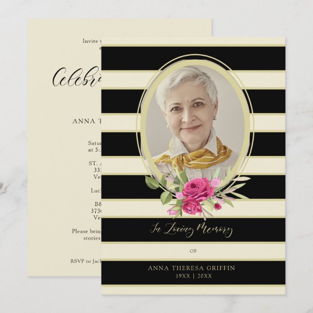Convite Floral Garland Memorial Loves Ouro & Black (Frente/Verso)