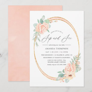 Convite Floral Geométrico Pastel Rosa para Brinde 