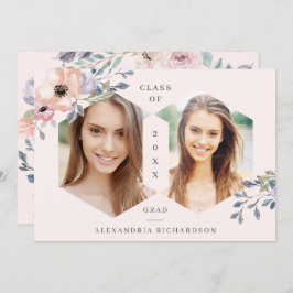 Convite Floral Geométrico Rosa Corado | Festa de Graduação