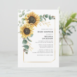 Convite Floral Girassol Eucalyptus Chá de fraldas verde
