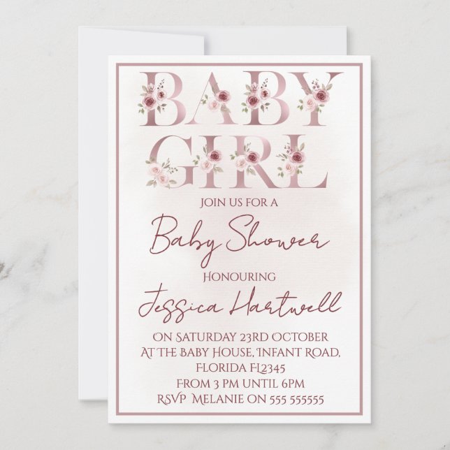 Convite Floral Girl Baby Shower Invitation (Frente)