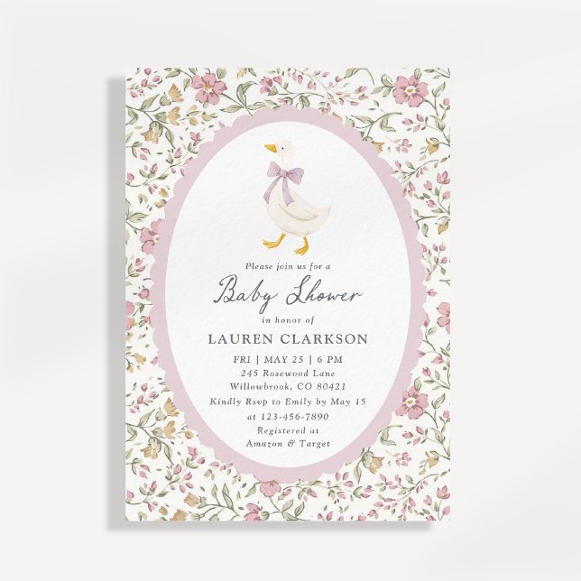 Convite Floral Goose Baby Shower Invitation (Criador carregado)