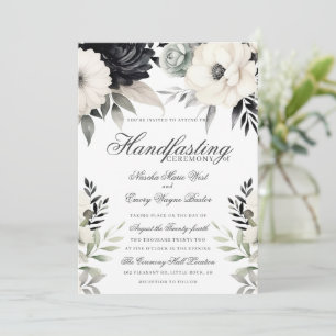 Convite Floral Gótico Sombrio Boho Preto Creme Handfasting