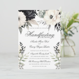 Convite Floral Gótico Sombrio Boho Preto Creme Handfasting