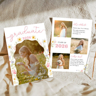 Convite Floral Graduation Announcement Photo Invitation