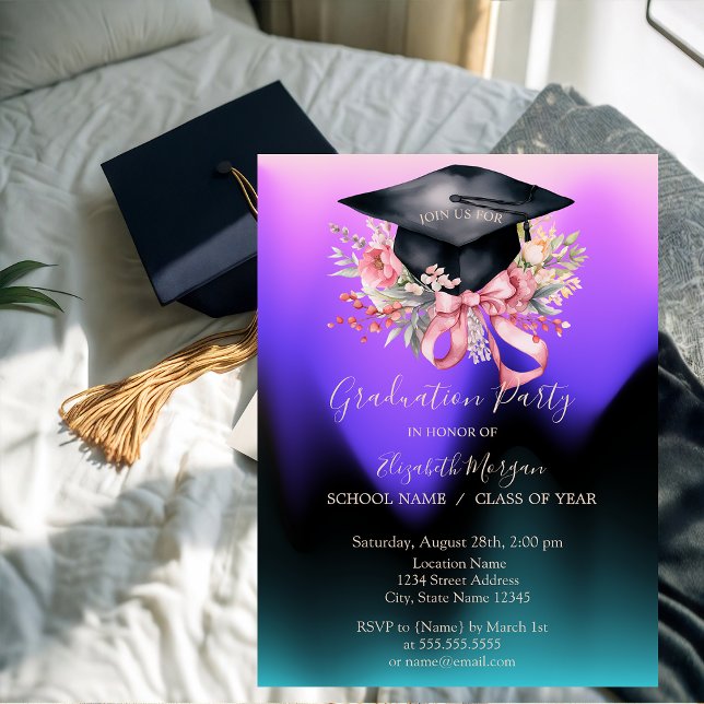 Convite Floral Graduation Cap,Bow Ombre Graduation  (Criador carregado)
