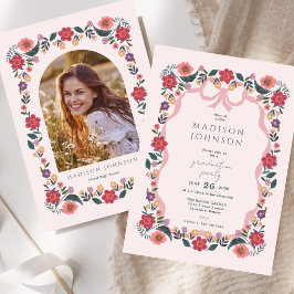 Convite Floral Graduation Party Invitation Elegant Frame