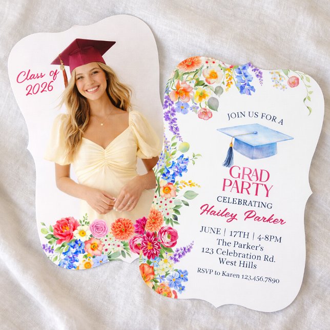 Convite Floral Graduation Party Invitation Template  (Criador carregado)