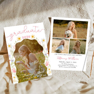 Convite Floral Graduation Party Photo Invitation