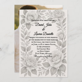 Convite Floral Graphite Photo Wedding Invitation