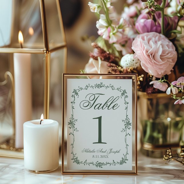 Convite Floral Green Botanical Wedding Table Number (Criador carregado)