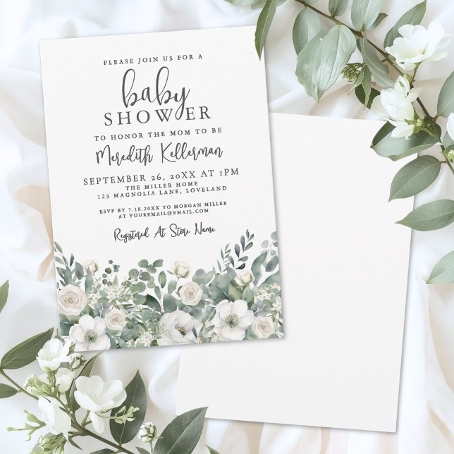 Convite Floral Greenery Eucalyptus Baby Shower (Floral Greenery Eucalyptus Baby Shower Invitation)