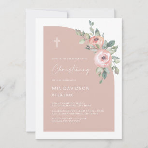 Convite Floral Half Arch Blush Pink Girl Christening
