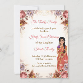 Convite Floral Half Saree Ceremony Invitation