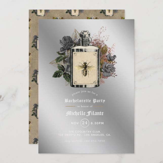 Convite Floral Halloween - Festa de solteira Gótica Convit (Frente/Verso)