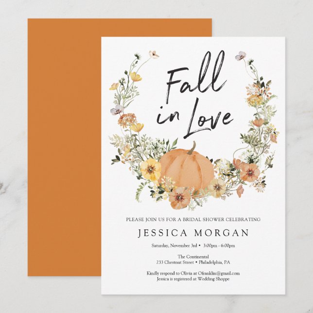 Convite Floral Harvest Pumpkin Fall in Love Chá de panela (Frente/Verso)