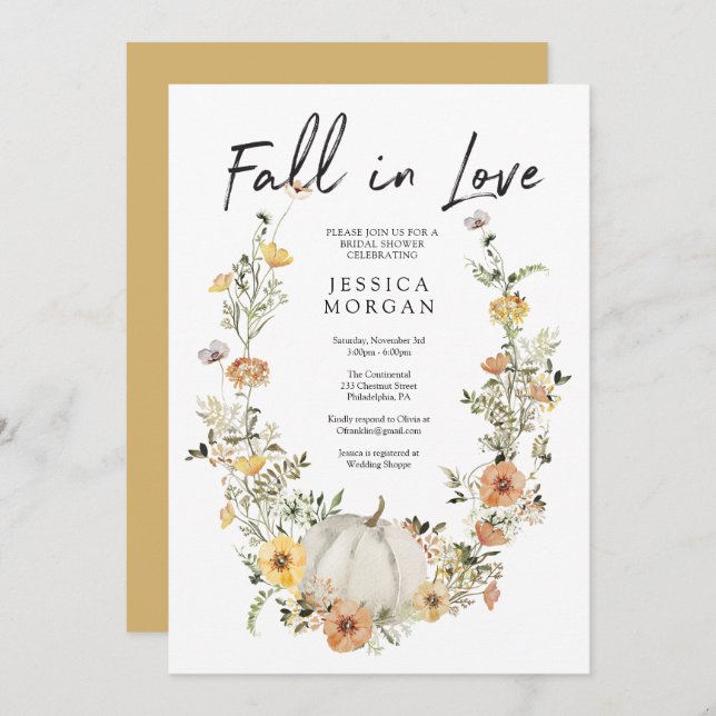 Convite Floral Harvest Pumpkin Fall in Love Chá de panela (Frente/Verso)