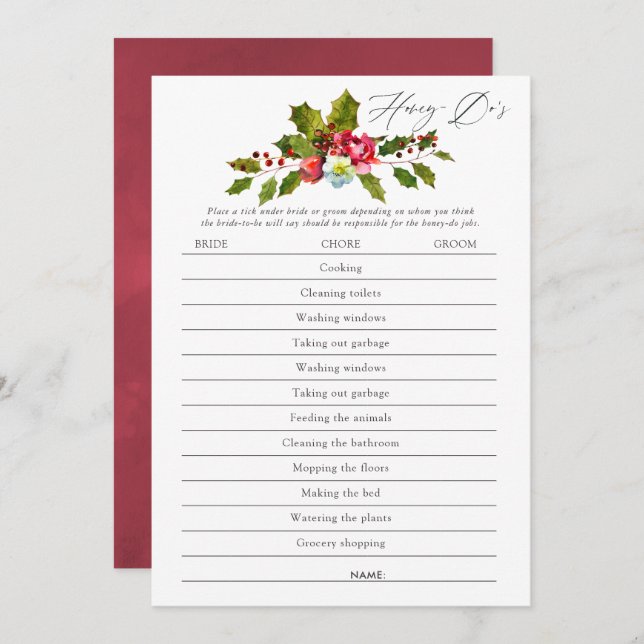 Convite Floral Holly jogo de Chá de panela de Natal (Frente/Verso)