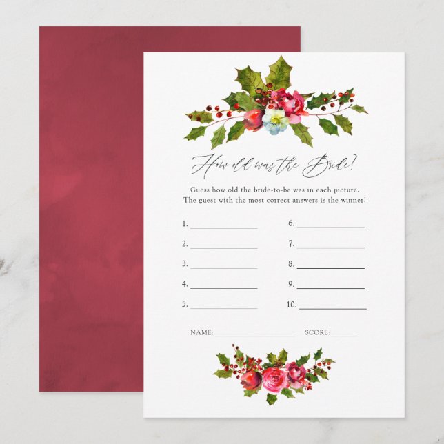 Convite Floral Holly jogo de Chá de panela de Natal (Frente/Verso)