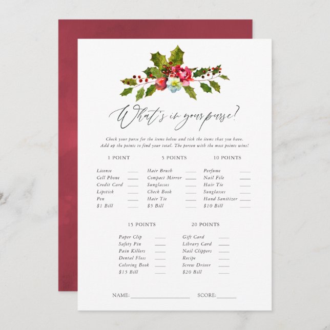 Convite Floral Holly jogo de Chá de panela de Natal (Frente/Verso)