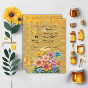Convite Floral Honeycomb Honeybee Honey Drivers Chá de fra