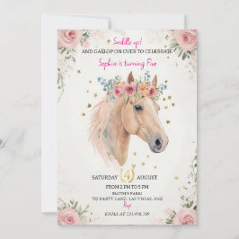 Convite Floral Horse Kids Birthday Invite Template